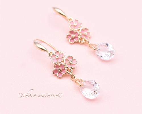 桜 ピアスorイヤリング ピアス（フック・チェーン） ❤︎choco macaron