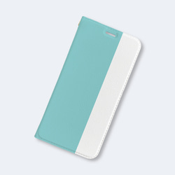 バイカラー  ターコイズブルー　帯なし手帳型ケース　iPhoneケース 2枚目の画像