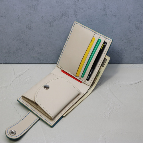 本革二つ折り財布 エメラルドグリーン 二つ折り財布 BEE3104 通販