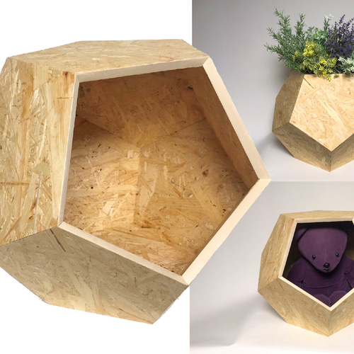 12面体 立体木製ボックス Lサイズ キャットハウス プランターカバー