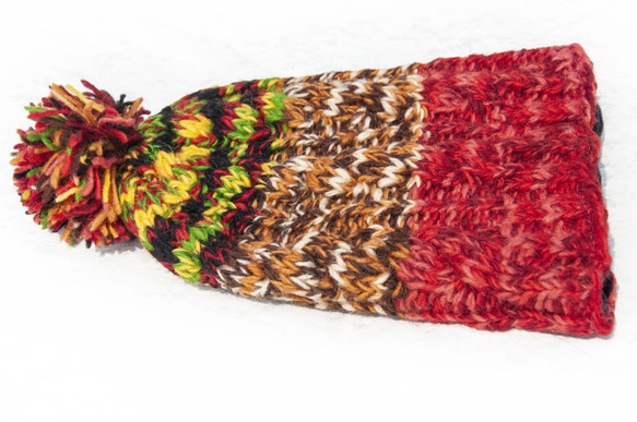 手織りのピュアウールハット/ニットニットハット/インナー起毛手編みウールハット/ウールハット - 北欧 ストロベリーカラー 誕生 7枚目の画像