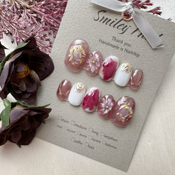 274》ニュアンス ネイルチップ フラワー ミラーネイル ゴールド 量産型