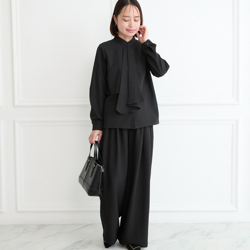 式典〜普段着も◎ 結ばず決まる 洗えるボウタイブラウス 長袖 シワに