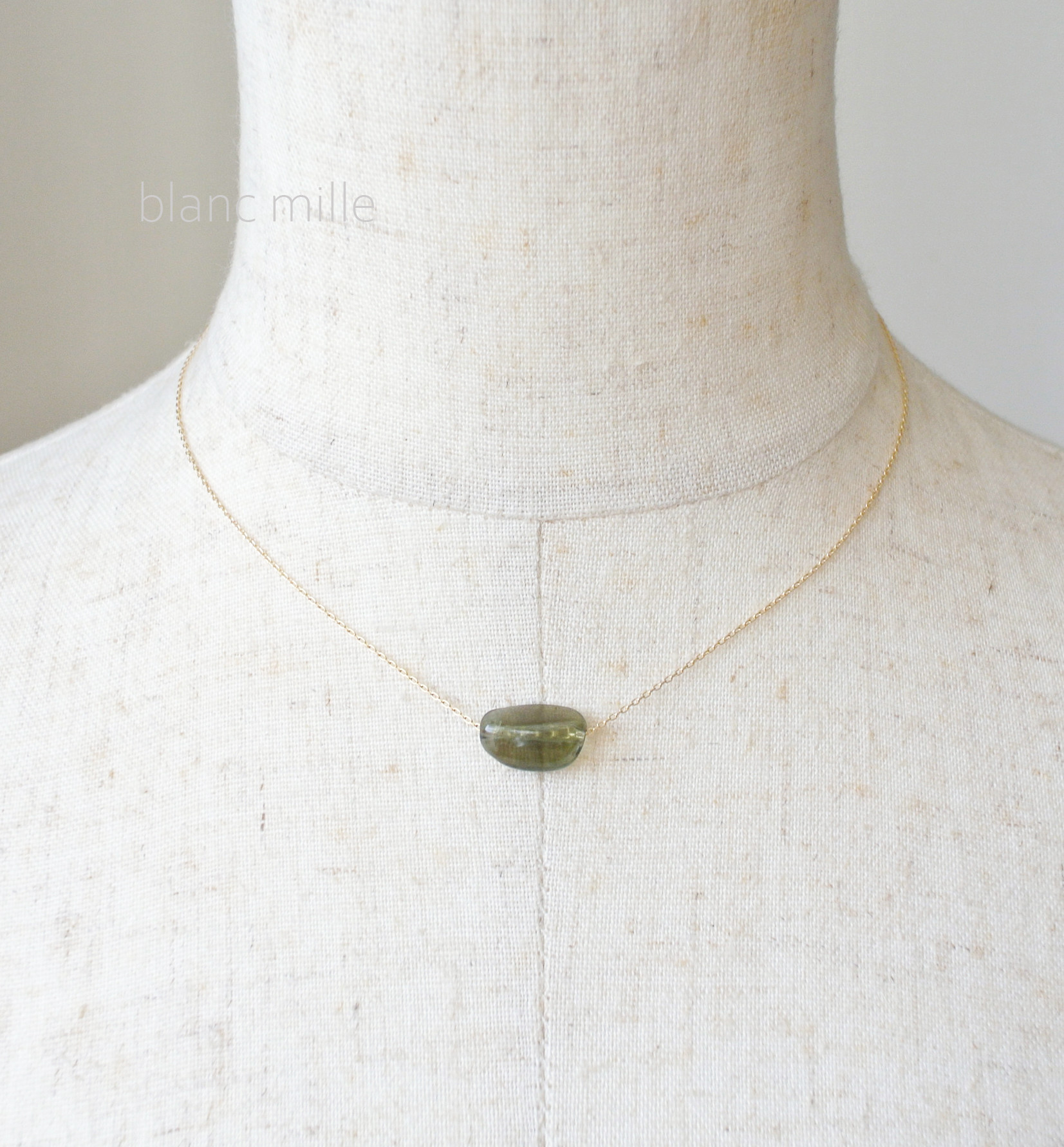 No.1912○*モルダバイト 18金ゴールドネックレス○*天然ガラス シンプルナチュラル ペンダント