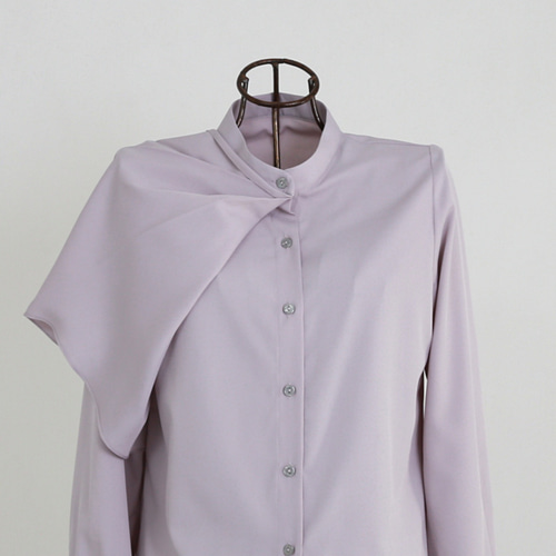 結ばない ボウタイブラウス 長袖 アッシュパープル 0566Grey ブラウス