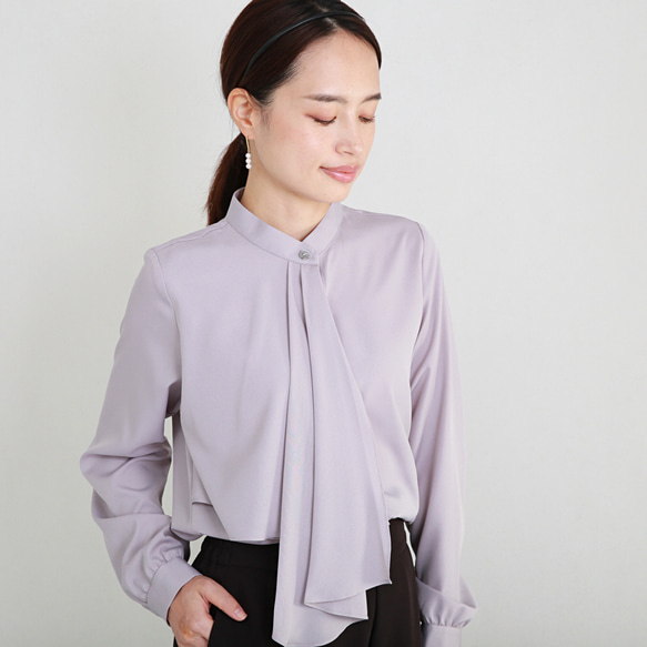 結ばない ボウタイブラウス 長袖 アッシュパープル 0566Grey ブラウス