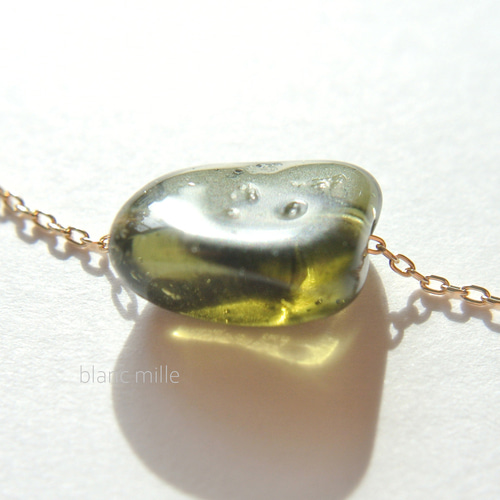 No.1914○*モルダバイト 18金ゴールドネックレス○*希少石天然ガラス