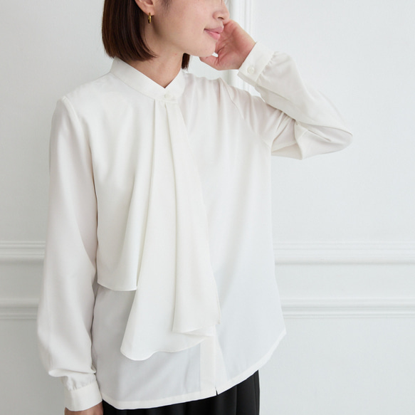 式典〜普段着も◎ 結ばず決まる 洗えるボウタイブラウス 長袖 シワに
