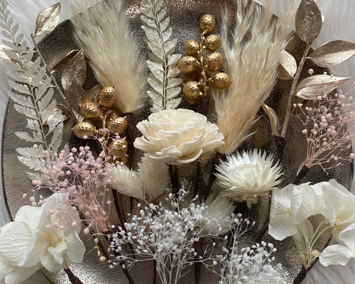 豪華【ホワイト✕ニュアンスカラー】ドライフラワー髪飾り編みおろしハレの日お花飾り fit=scale-down,w=1200