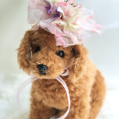 犬お花チョーカー≪花びらリボンピンク≫ 写真撮影 トリミング 首飾り