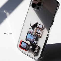 櫻花電視機旁的貓咪圖案 iPhone 手機殼，適用於 iPhone 17+，簡約透明，安卓 第6張的照片