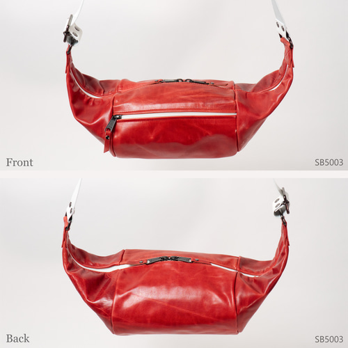 ✦レザースリングバッグ✦ボディバッグ 本革 ルビーレッド エイジング