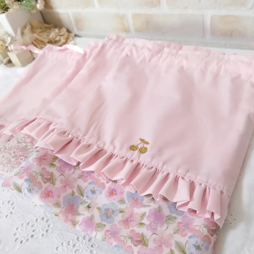 ハンドメイド ♡ フリル巾着 リバティ巾着 ランチョンマット