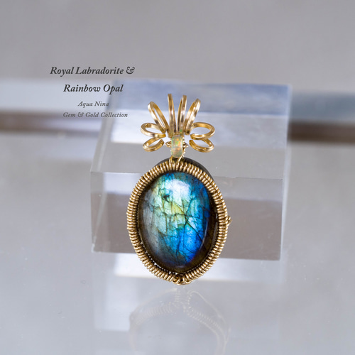 ♡宝石質ロイヤルブルーラブラドライト＆レインボーオパール♡水瓶座新