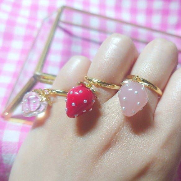 ♡R ⌇﻿草莓 Yurayura 戒指 珍珠泉草莓 第6張的照片