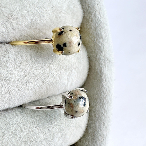 ダルメシアンジャスパー】細身リング ┃アニマル柄 天然石 ピンキー