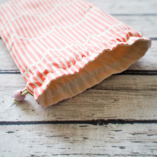 巾着袋 なみなみオレンジ 18cm x 23cm 女の子 小物入れ 巾着袋