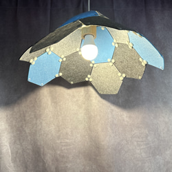 フェルト製ランプシェード　ペンダントライト　六角形　グレー×ブルー 4枚目の画像