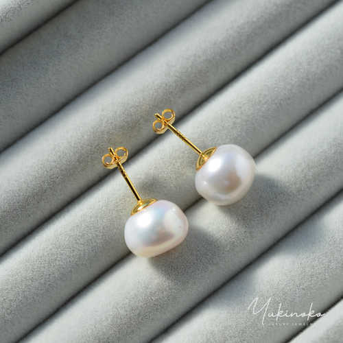 天然淡水真珠 ぷっくり バロックパールピアス 10mm シルバー 天然淡水真珠 ぷっくり バロックパールピアス 10mm シルバー