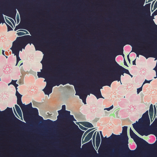 花嫁のれん　明治期　筒描き　藍染　家紋　宝珠　熨斗 筒描藍染「桜紋」小風呂敷 弁当袋・風呂敷 アトリエ草冠＊野乃花