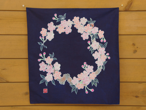 筒描藍染「桜紋」小風呂敷 弁当袋・風呂敷 アトリエ草冠*野乃花 筒描藍染「桜紋」小風呂敷 弁当袋・風呂敷 アトリエ草冠*野乃花