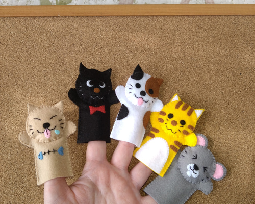 いっちょうめのドラネコ】指人形セット フエルト おもちゃ・人形 マメ