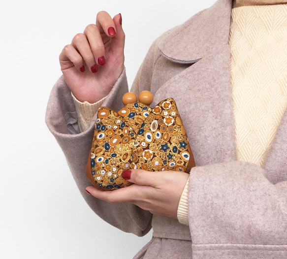 グスタフ・クリムト高級な 二つ折り財布 チューリップミニ財布 がま口財布 誕生日プレゼント 彼女 妻 ママ 親友 3枚目の画像