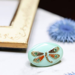 チェコガラスボタンのオーバルリング⭐Dragon fly(16kgpリング) 指輪