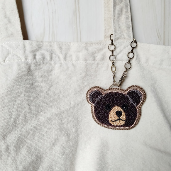 ビーズ刺繍◆くまのバッグチャーム＊ブラウン 8枚目の画像