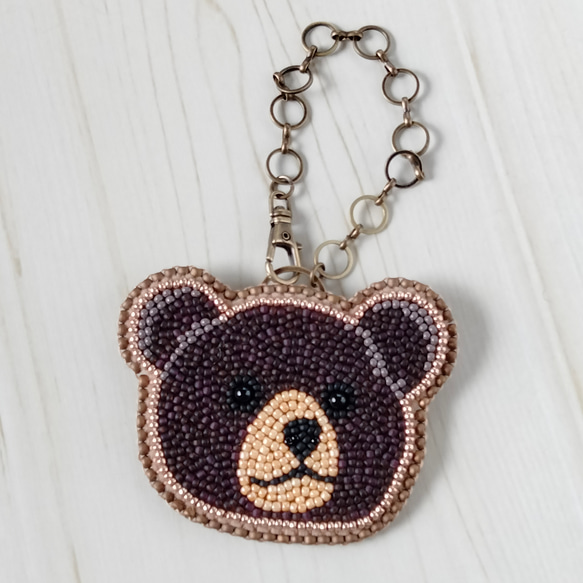 ビーズ刺繍◆くまのバッグチャーム＊ブラウン 12枚目の画像