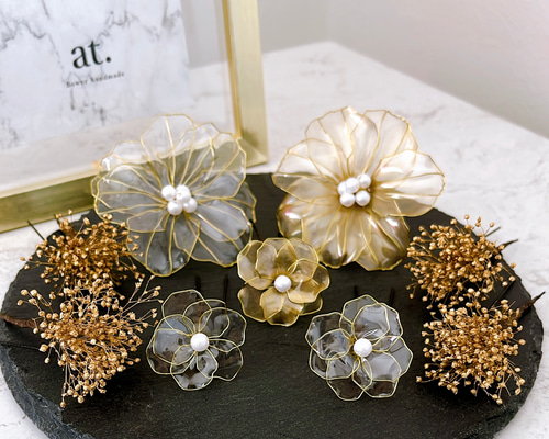 金色アメリカンフラワーアレンジメント素材14点+おまけ付きセット 金色アメリカンフラワーアレンジメント素材14点+おまけ付きセット