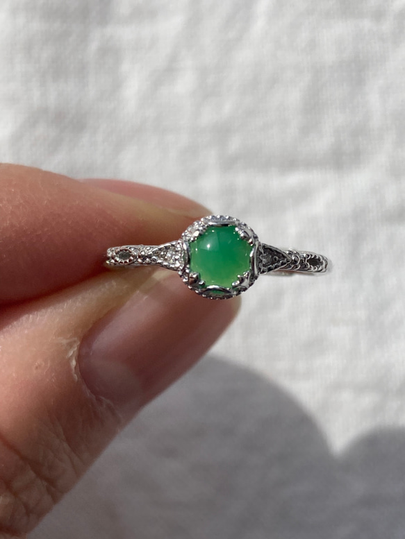 優しい輝き 大粒5mmクリソプレーズ ロジウムコーティングシルバー925