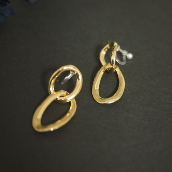 耳環，無穿孔耳環，流行，無痛，金色，雙排，圈形耳環，樹脂製成，不易脫落，Miyabi Grace 第8張的照片