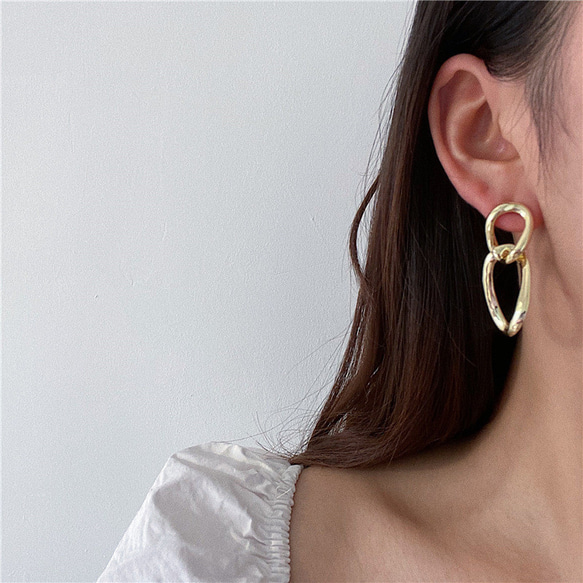 耳環，無穿孔耳環，流行，無痛，金色，雙排，圈形耳環，樹脂製成，不易脫落，Miyabi Grace 第6張的照片
