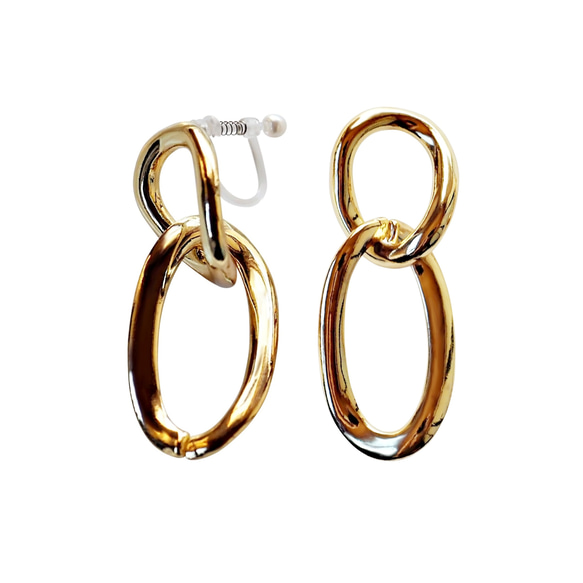 耳環，無穿孔耳環，流行，無痛，金色，雙排，圈形耳環，樹脂製成，不易脫落，Miyabi Grace 第10張的照片