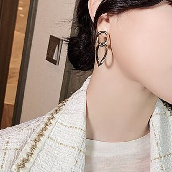 耳環，非穿孔耳環，流行，無痛，銀，雙股，圈形耳環，樹脂製成，不易脫落，Miyabi Grace 第8張的照片