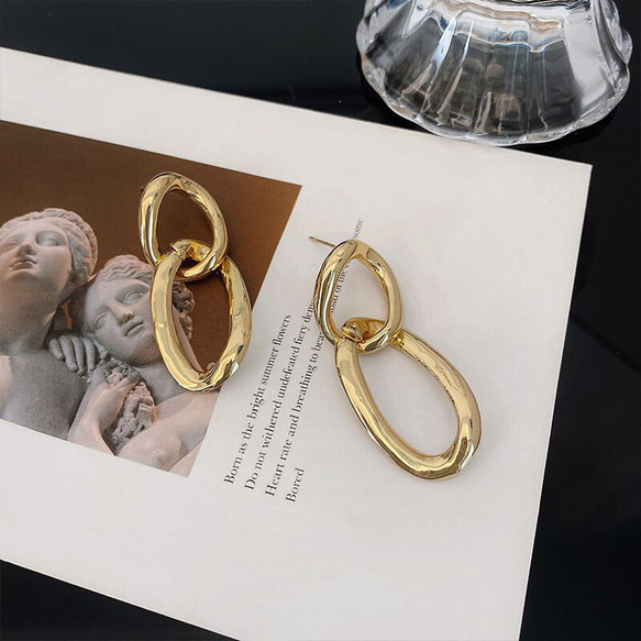 耳環，非穿孔耳環，流行，無痛，銀，雙股，圈形耳環，樹脂製成，不易脫落，Miyabi Grace 第14張的照片