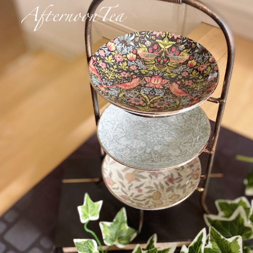 ウィリアムモリス柄 ミニアフタヌーンティースタンド3段 ポーセラーツ