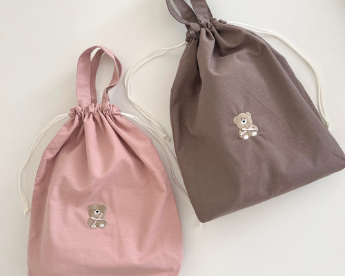 選べる刺繍】体操服入れ くま 刺繍 名入れ 巾着 体操服袋・お着替え袋