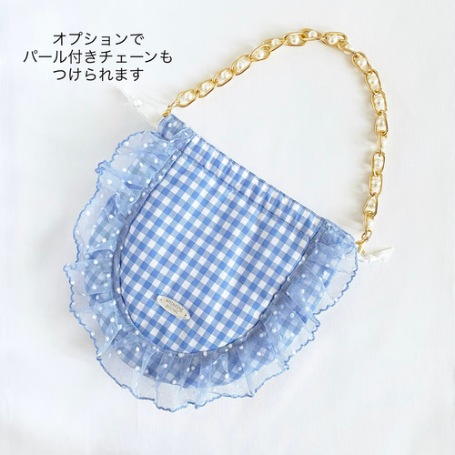 ハンドメイド ♡ フリルバッグ フリル巾着 ドットバッグ