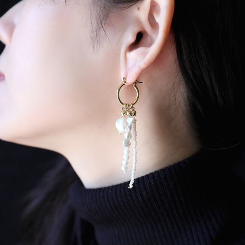 取り外し可能！】フープ＋4種類の淡水パールチャームセット ピアス