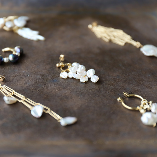 取り外し可能！】フープ＋4種類の淡水パールチャームセット ピアス