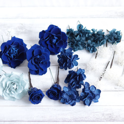 【カラーオーダーＯＫ】ロイヤルブルーのバラ&アジサイのヘッドドレス＊プリザーブドフラワー 12枚目の画像