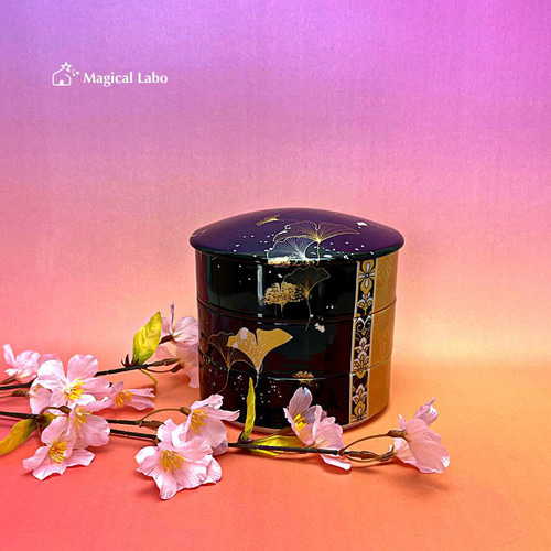 和モダン♪金彩とイチョウ柄のお重と扇皿のセット☆三段重＊和皿＊和