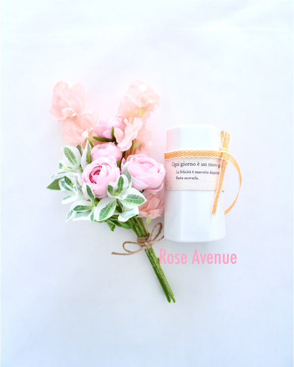 ✮【小さな花束シリーズ】ラナンキュラスとスイートピーの小さな花束。器と器の飾りはオプションで購入できます 2枚目の画像