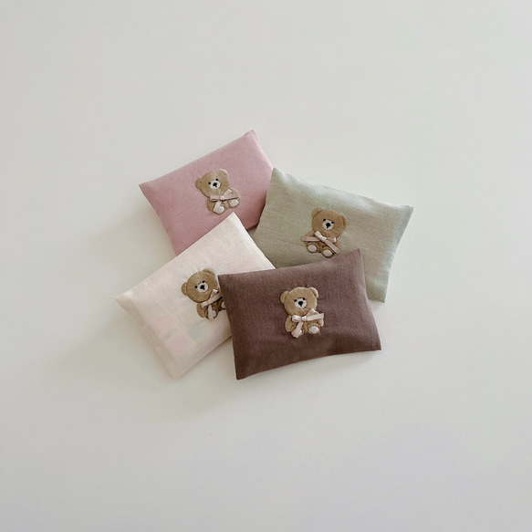 選べる刺繍】ポケットティッシュケース くま 刺繍 名入れ その他入園