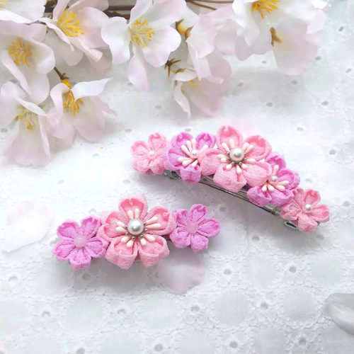 ☆親子セット☆ 春『桜満開バレッタ』 つまみ細工・髪飾り バレッタ