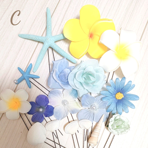 C.プルメリア貝殻ヘアアクセサリーセット、夏婚、夏ウエディング  