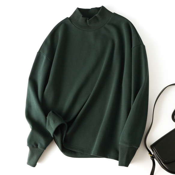 高領運動衫，棉質，深藍綠色 230210-6，適合成人的最新休閒造型。 第1張的照片