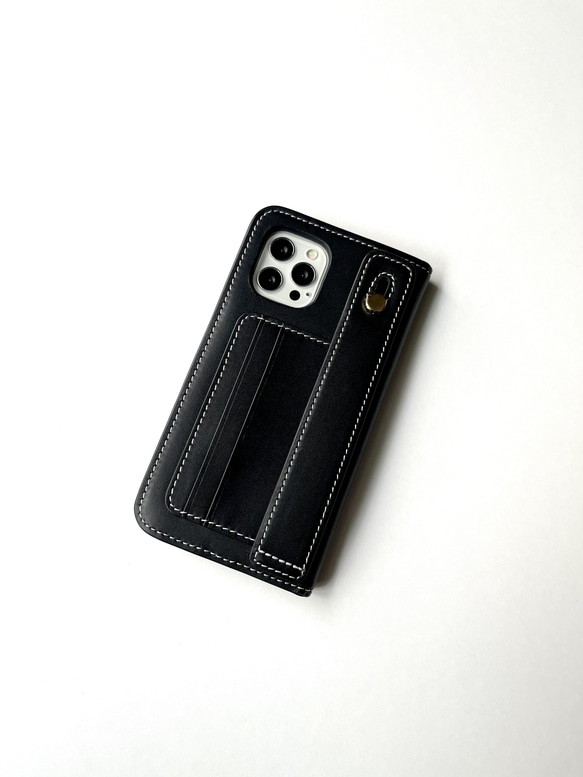 手帳型スマホケース　本革　名入れ可　カード収納　ハンドベルト付き　　iphoneケース　レザー 2枚目の画像